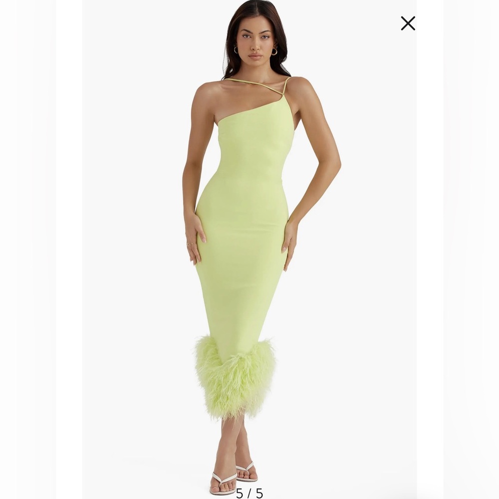 House of CB Lime Dress with Feathers
